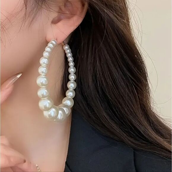 3 for $26 - Pearl Hoop Earrings - Picture 7 of 7